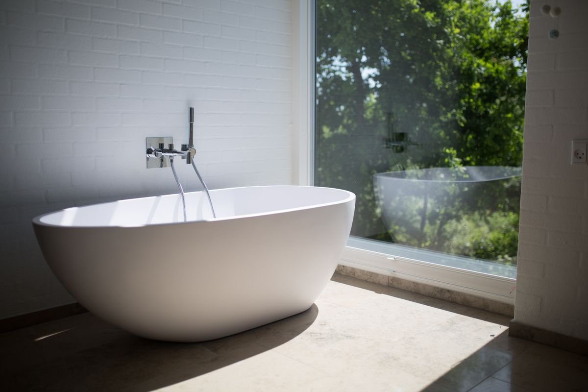 Freestanding bathtub in a modern bathroom